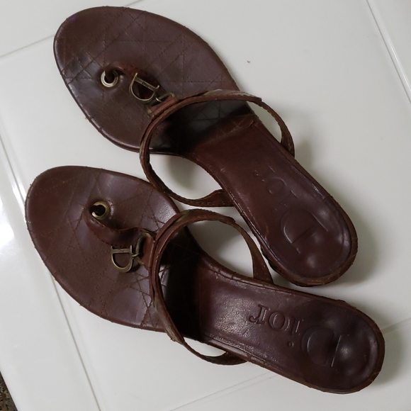 Christian Dior Brown Leather Cannage Block Heel Sandals Size 40